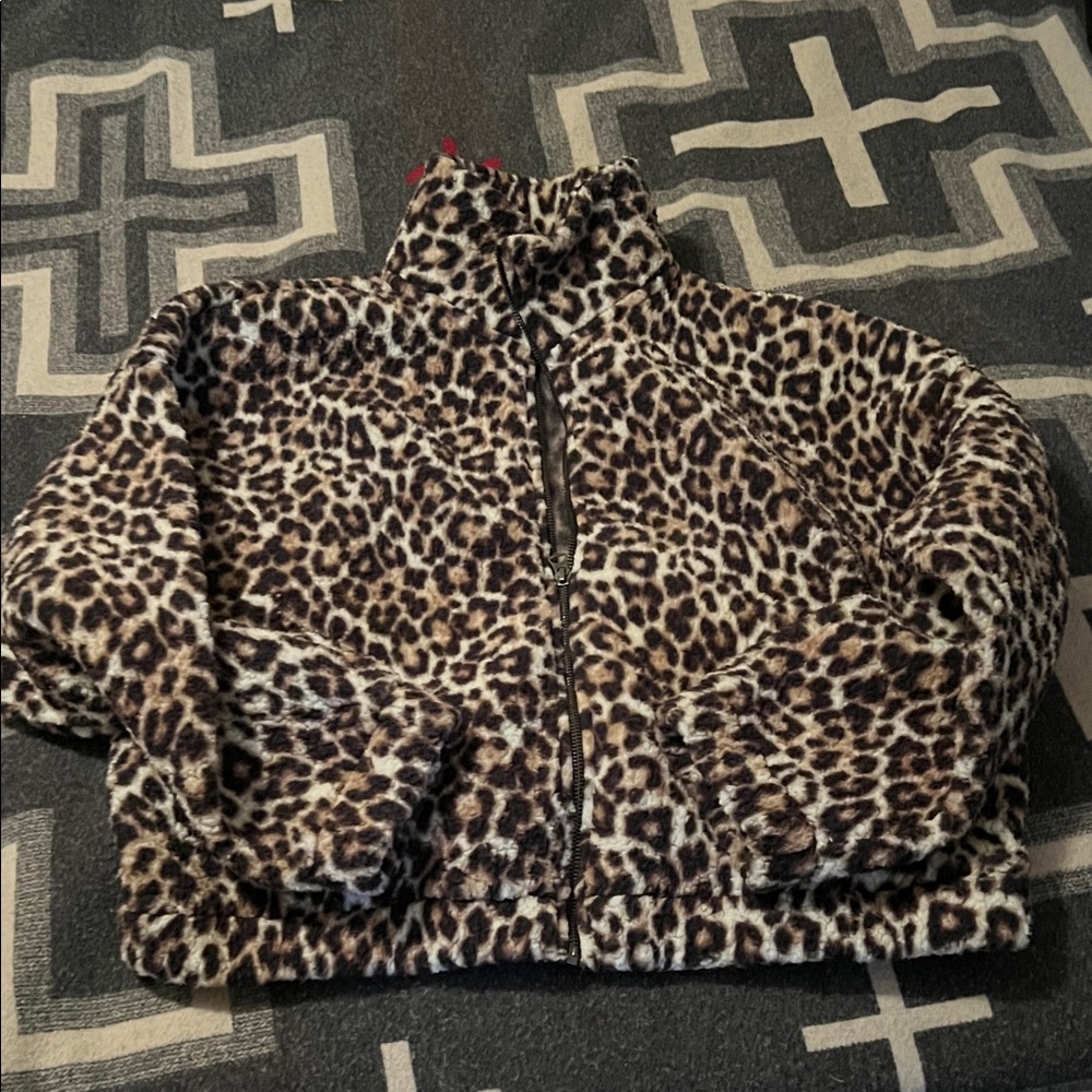 American Eagle Leopard Print Fleece Jacket